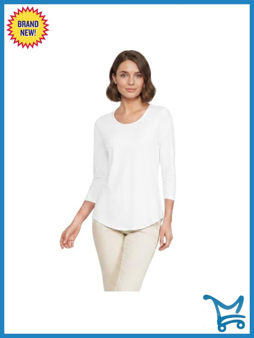 Lands' End Womens 3/4 Sleeve Cotton Modal Jersey U-Neck Tunic Top